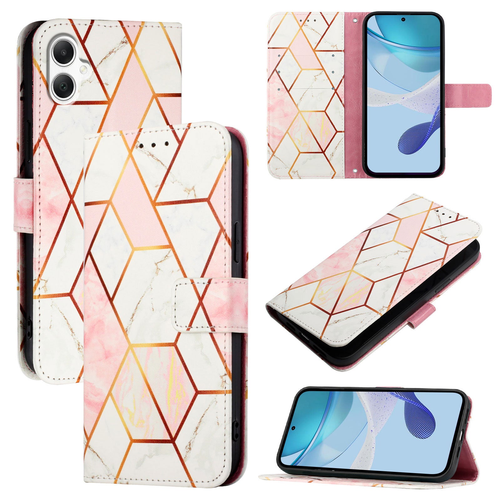 For Samsung Galaxy A06 Case YB Pattern Printing Leather Series-5 Marble Pattern Wallet Phone Cover - Pink / White LS002 For Samsung Galaxy A06 Case YB Pattern Printing Leather Series-5 Marble Pattern Wallet Phone Cover - Pink / White LS002